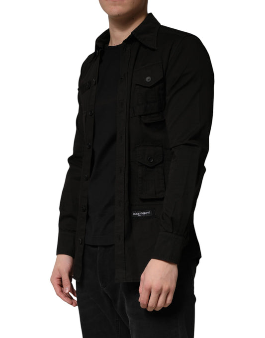 Dolce & Gabbana Black Cotton Collared Men Button Down Shirt