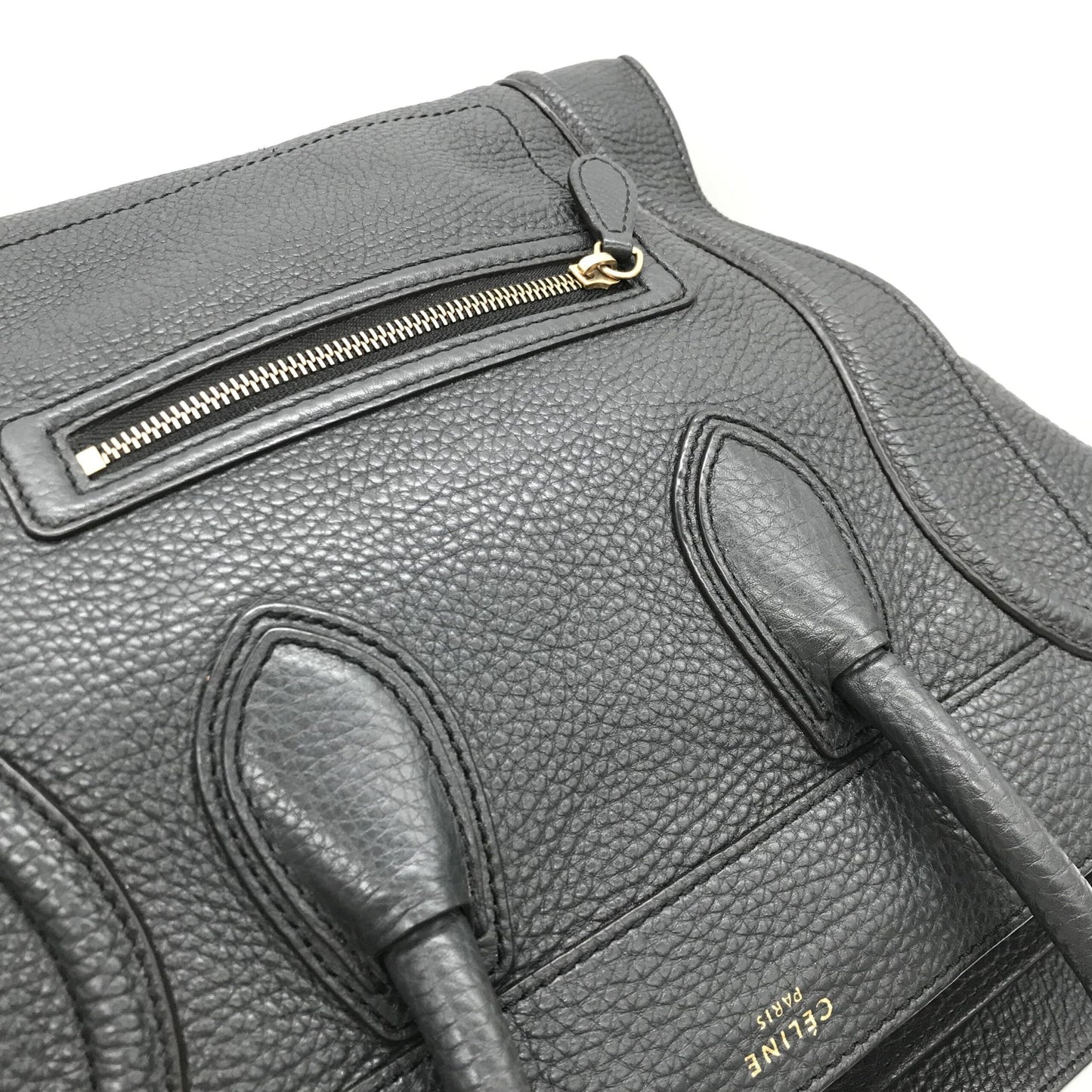 Celine Drummed Calfskin Luggage Leather Tote Bag