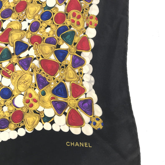 Chanel Silk Scarf With Vibrant Jewelry Print