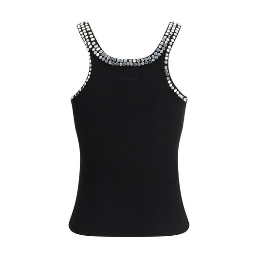 PINKO Black Cotton Sleeveles T-Shirt