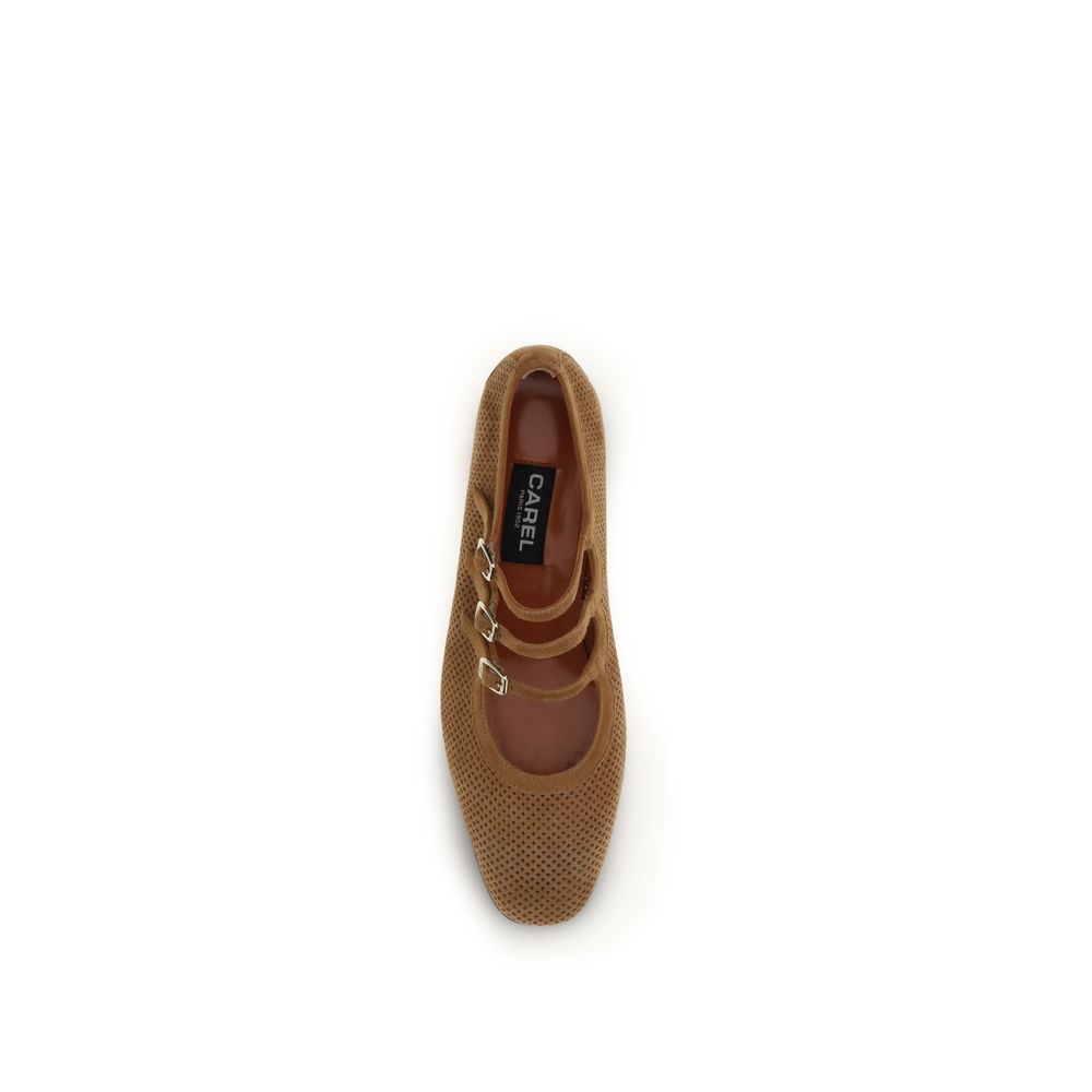 Carel Paris Beige Calf Leather Bos Taurus Ballet Flats