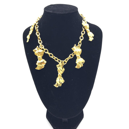 Chanel Gold Plated Chain Necklace With Bow Charms