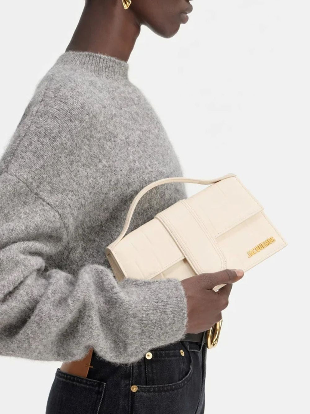 Jacquemus Elfenbeinfarbene Cocco Le Grand Bambino Handtasche