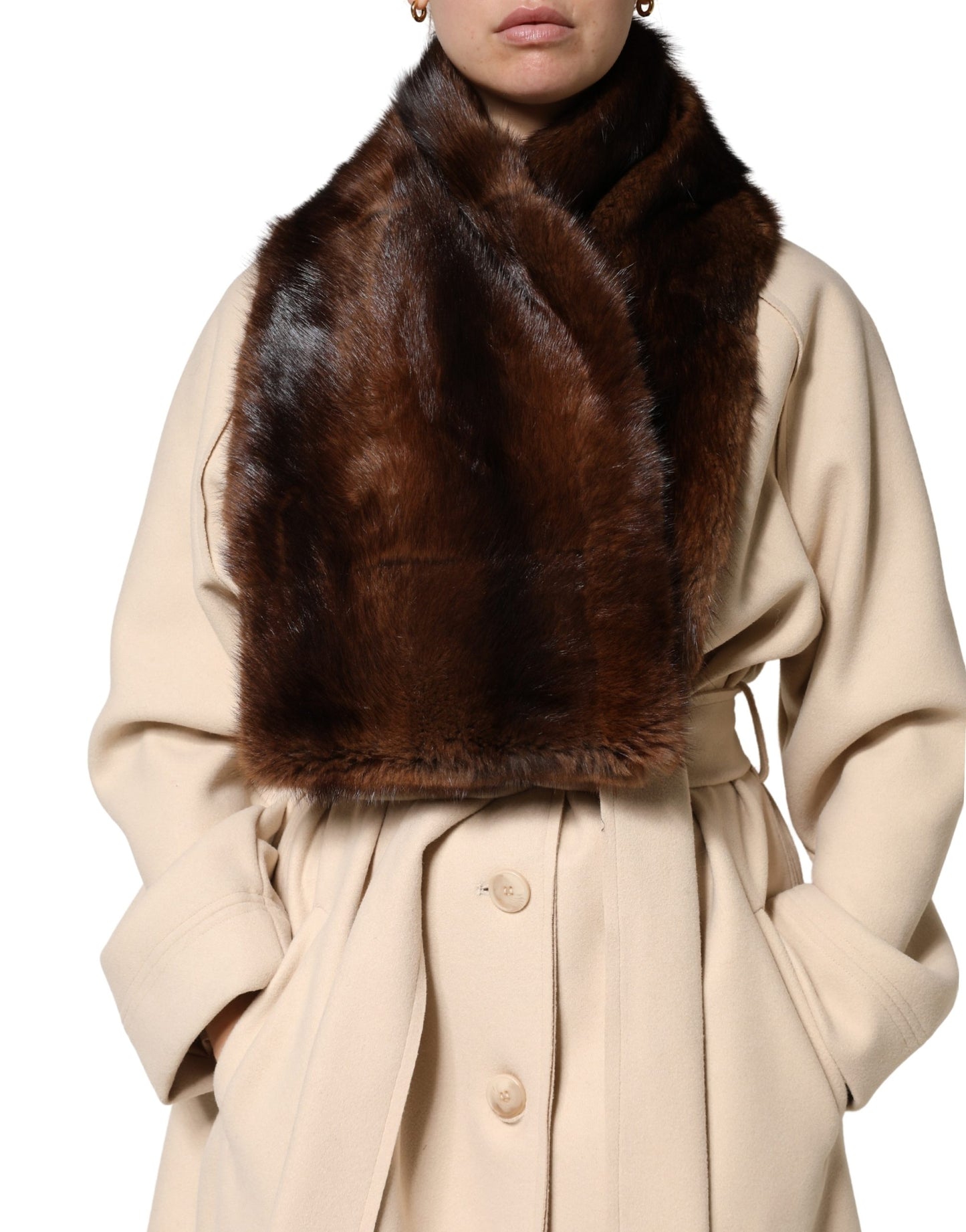 Dolce & Gabbana – Schwarz-braun gestreifter Pelzschal