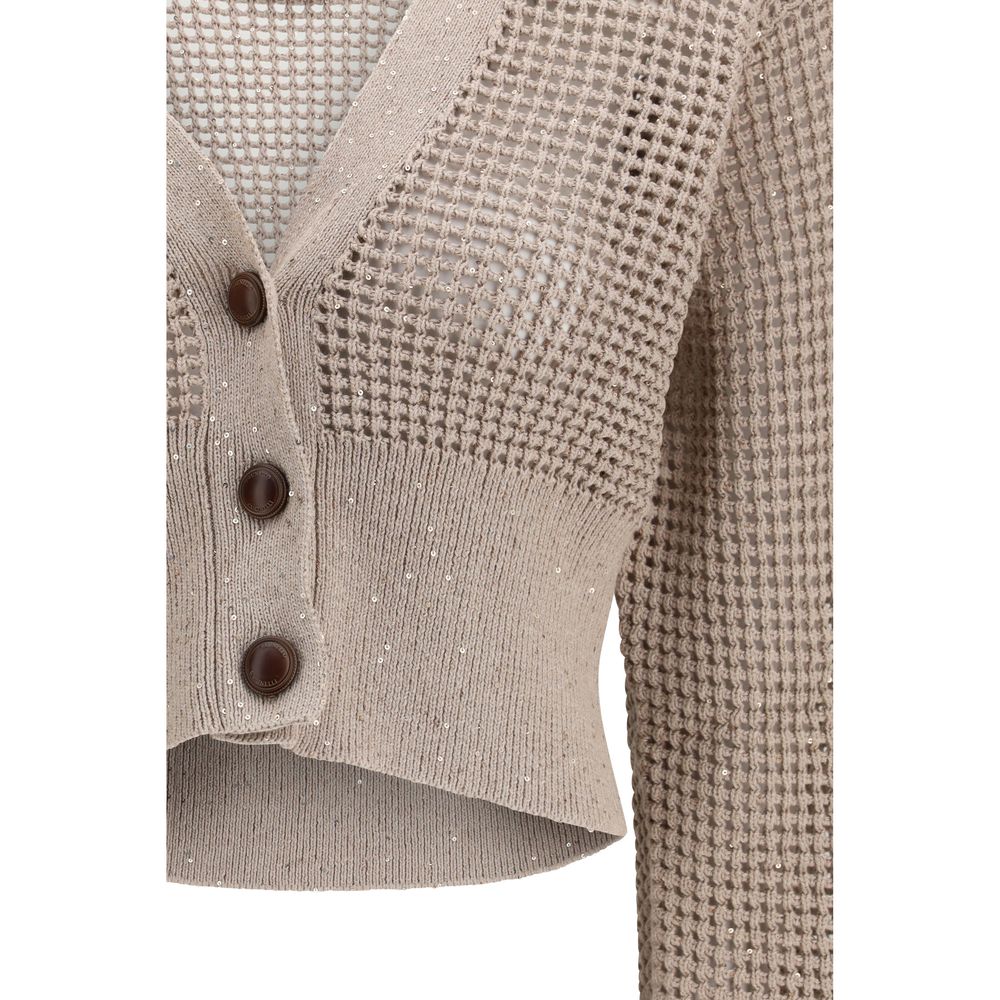 Brunello Cucinelli Beigefarbener Cardigan aus Baumwolle