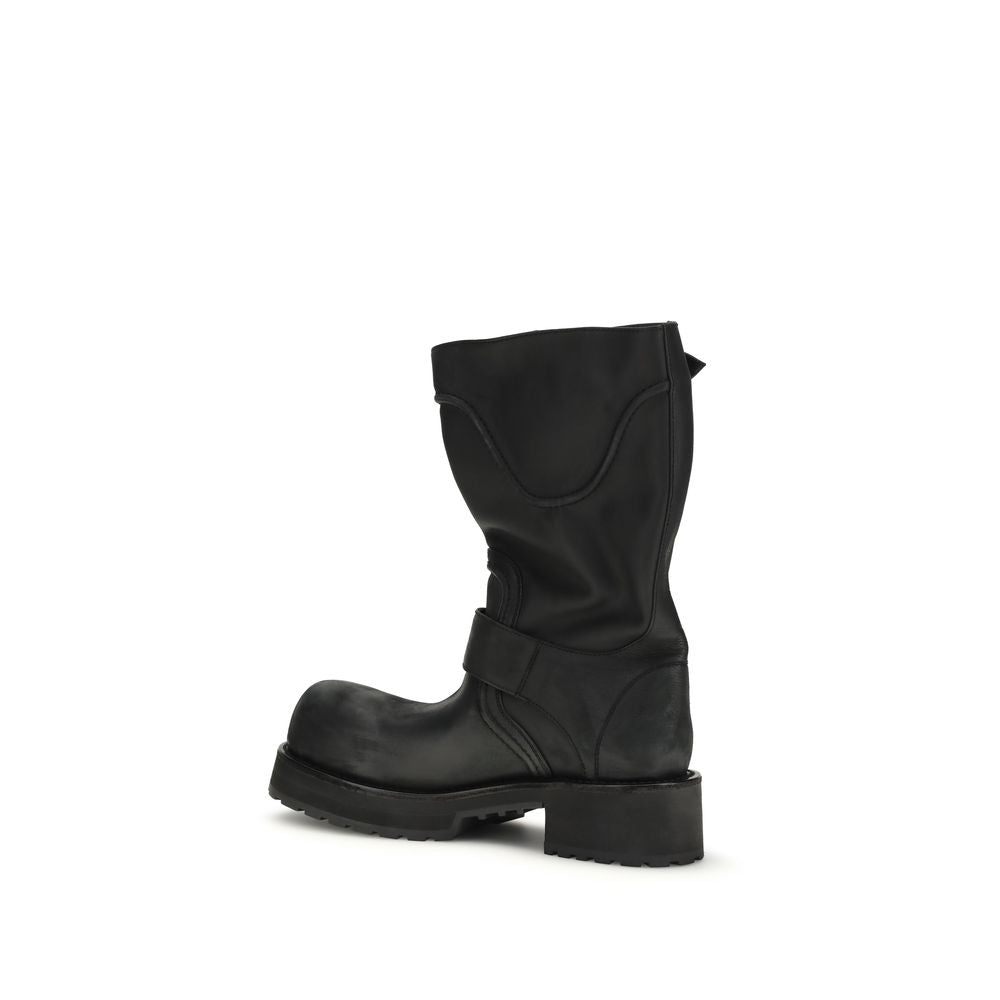 Balenciaga Black Calf Leather Bos Taurus Lace-Up Boots