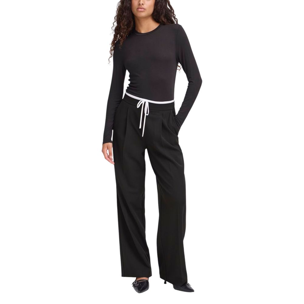 ICHI Black Polyester Pants