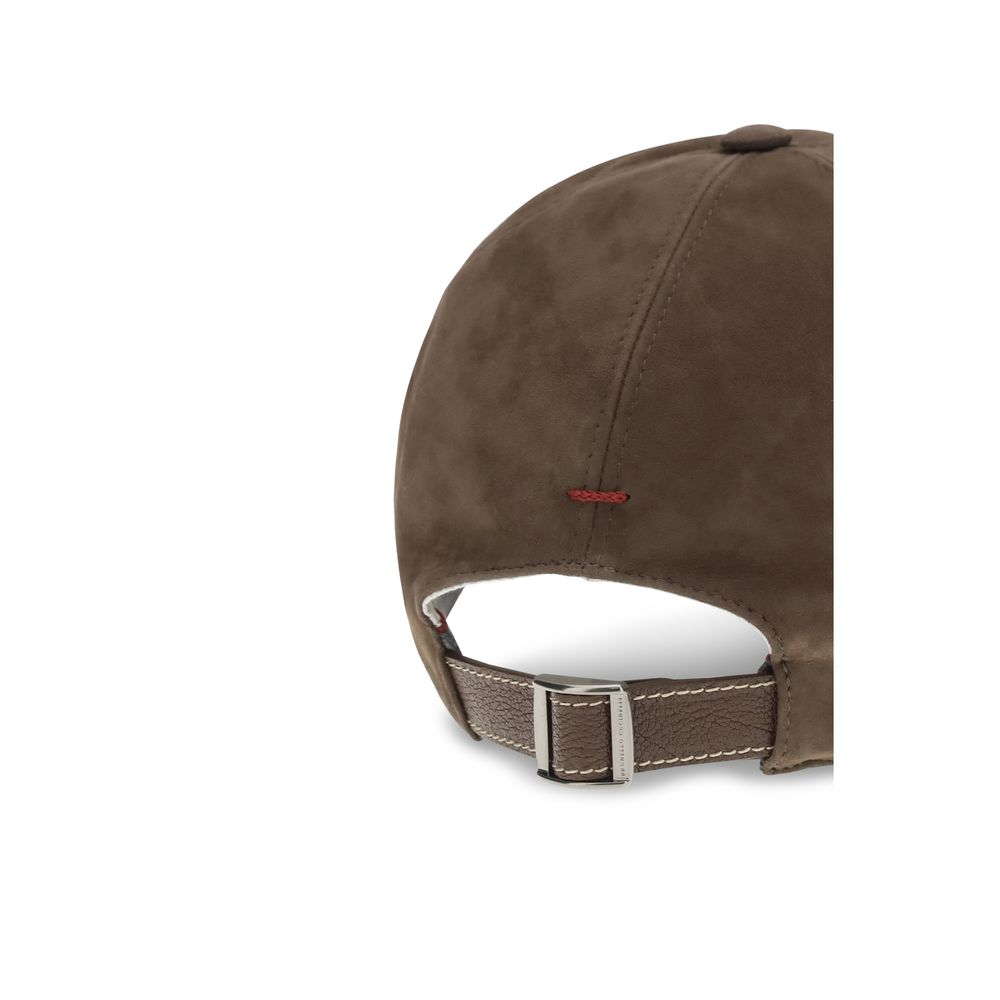 Brunello Cucinelli Brown Calf Leather Bos Taurus Cap (Baseball Hat)