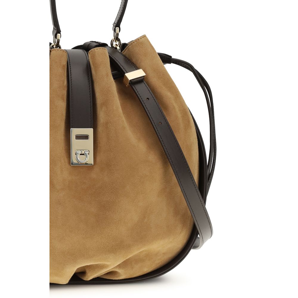 Ferragamo Brown Calf Leather Bos Taurus Backet Bag