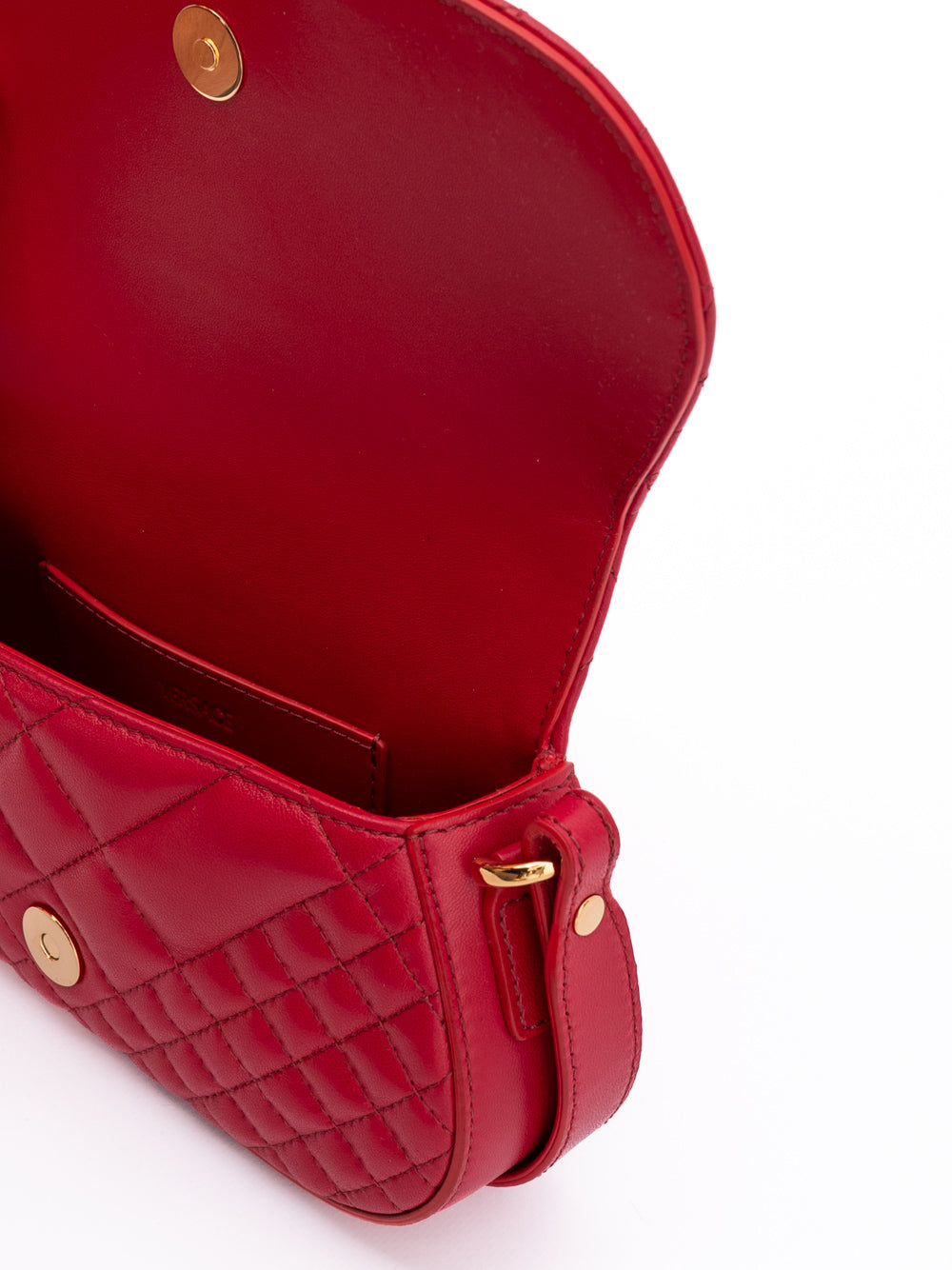 Versace Red Leather Quilted Shoulder Strap Bag