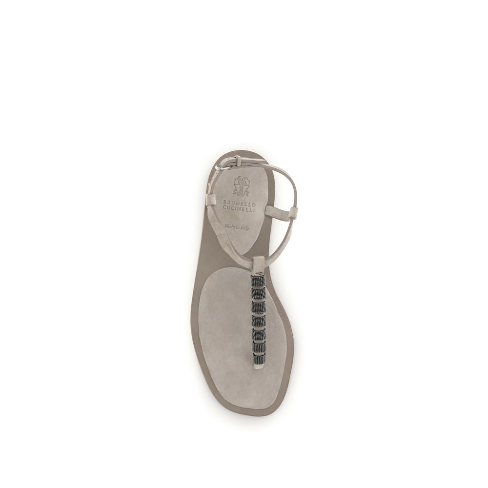 Brunello Cucinelli Flache Sandalen aus beigem Kalbsleder (Bos Taurus)