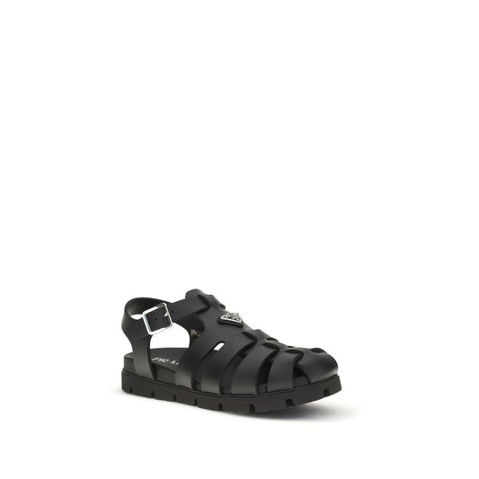 Prada Black Calf Leather Bos Taurus Sandals
