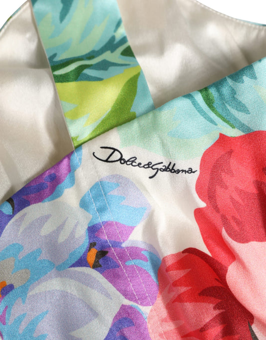 Dolce & Gabbana Multicolor Floral Print Silk Cropped Bustier Top