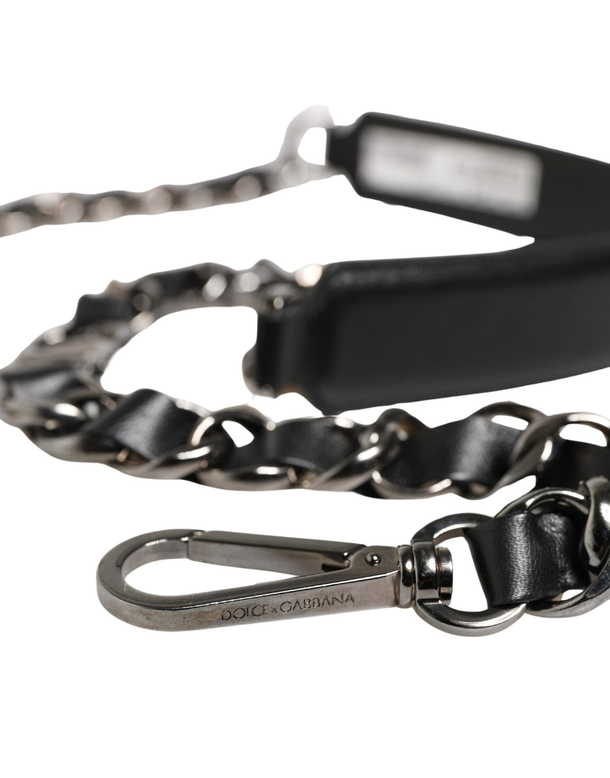 Dolce & Gabbana Schwarzer Leder-Schulterriemen mit Silberkette als Taschenzubehör