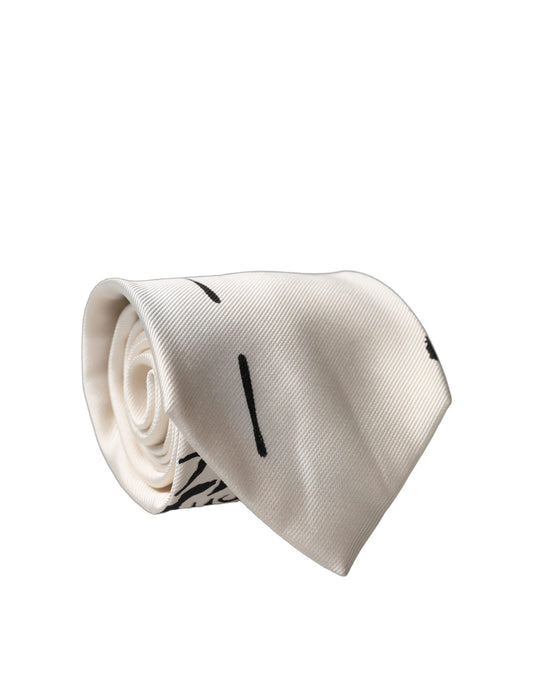 Dolce & Gabbana White Tattoo Floral Silk Adjustable Men Tied Necktie Tie