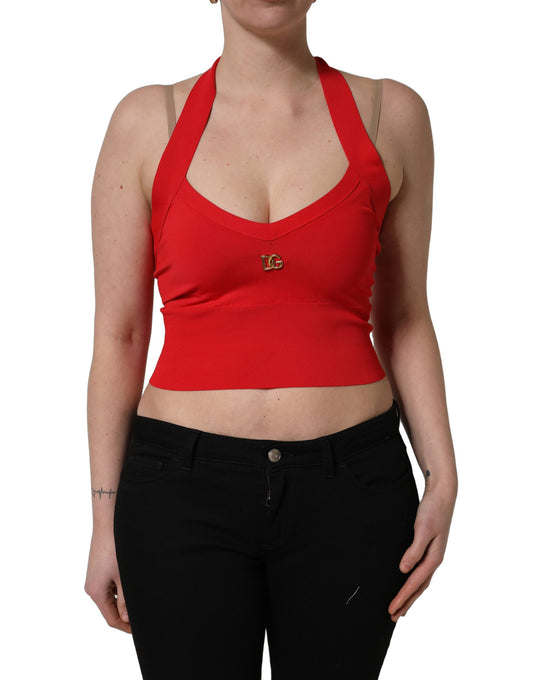 Dolce & Gabbana Red Viscose Sleeveless Halter Crop Tank Top