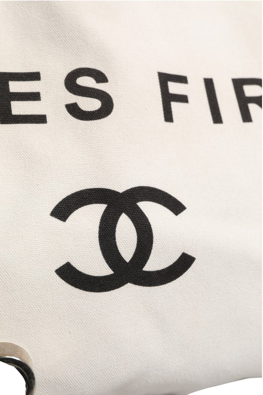 Chanel Ladies First White and Black Canvas Shopper Tote Bag