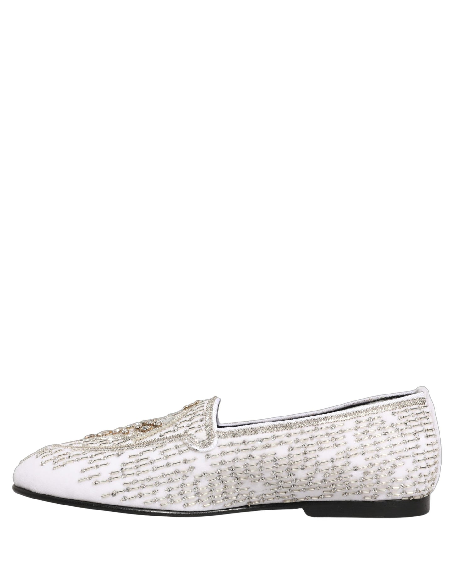 Dolce & Gabbana White Satin Embellished Dress Loafers Shoes