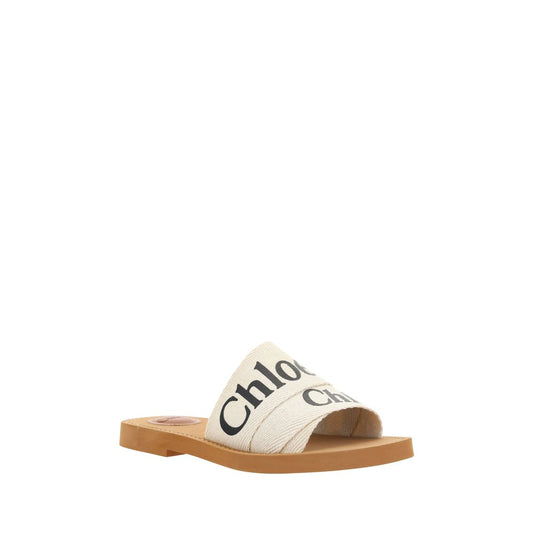 Chloé White Cotton Flat Sandals