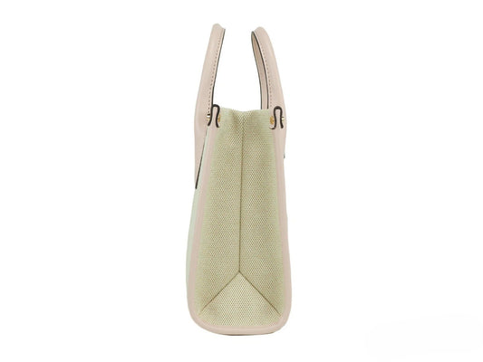 Michael Kors Mirella Small Beige Powder Blush Canvas Shopper Crossbody Handbag Purse