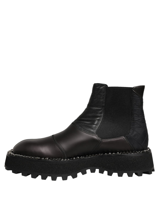 Dolce & Gabbana Black Chelsea Boots Leather Slip On Men Shoes