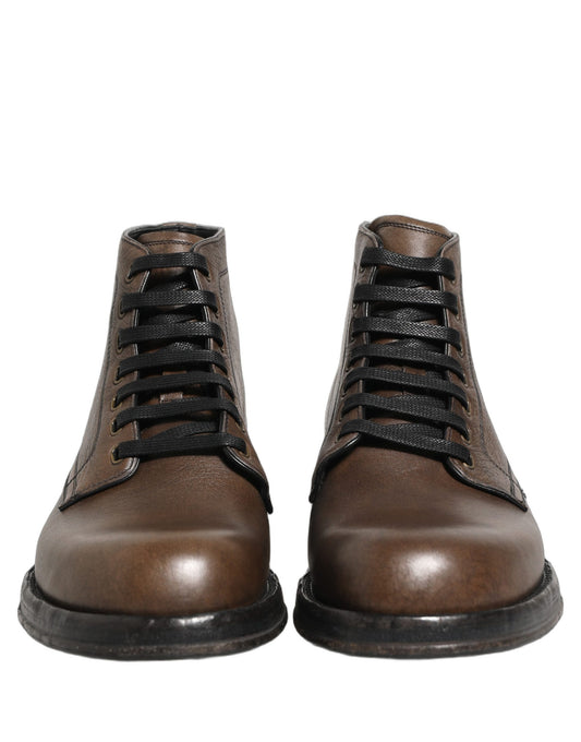 Dolce & Gabbana Brown Perugino Leather Men Ankle Boots Shoes