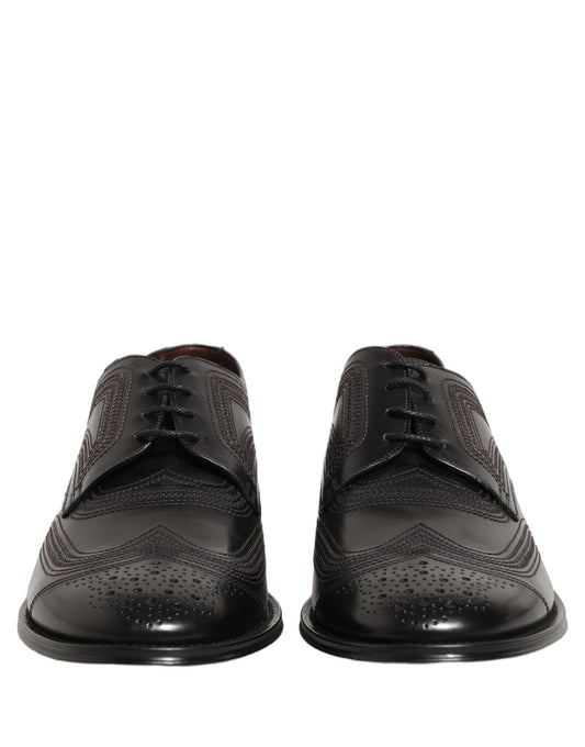 Dolce & Gabbana Black Embroidered Leather Derby Dress Shoes