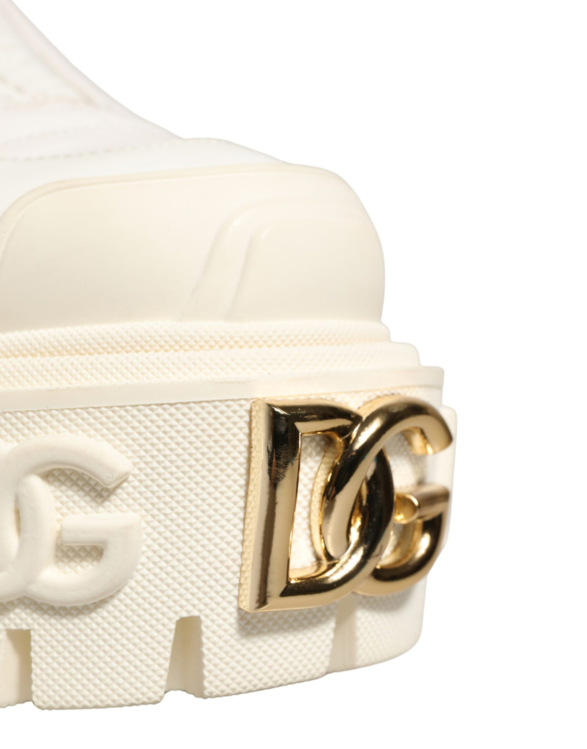 Dolce & Gabbana Weiße Leder Stiefel mit Gummi-Logo