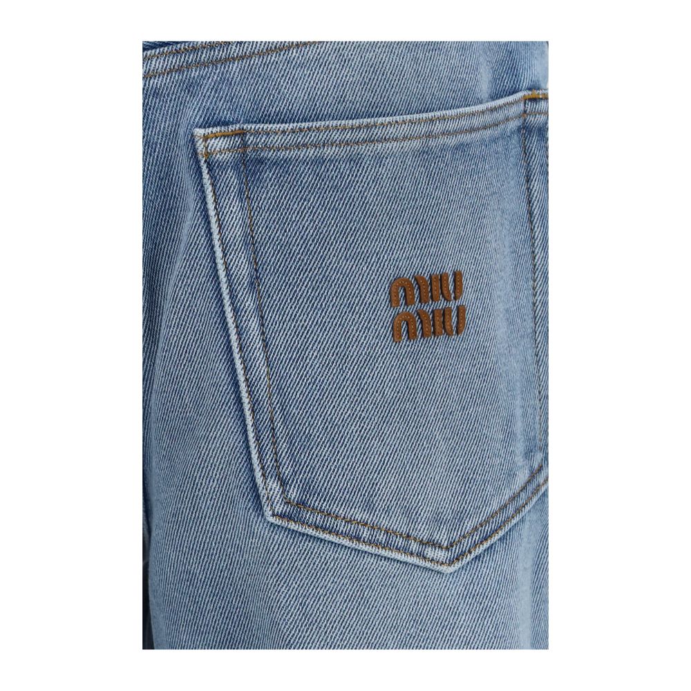 Miu Miu Blue Polyester Relaxed Fit Jeans