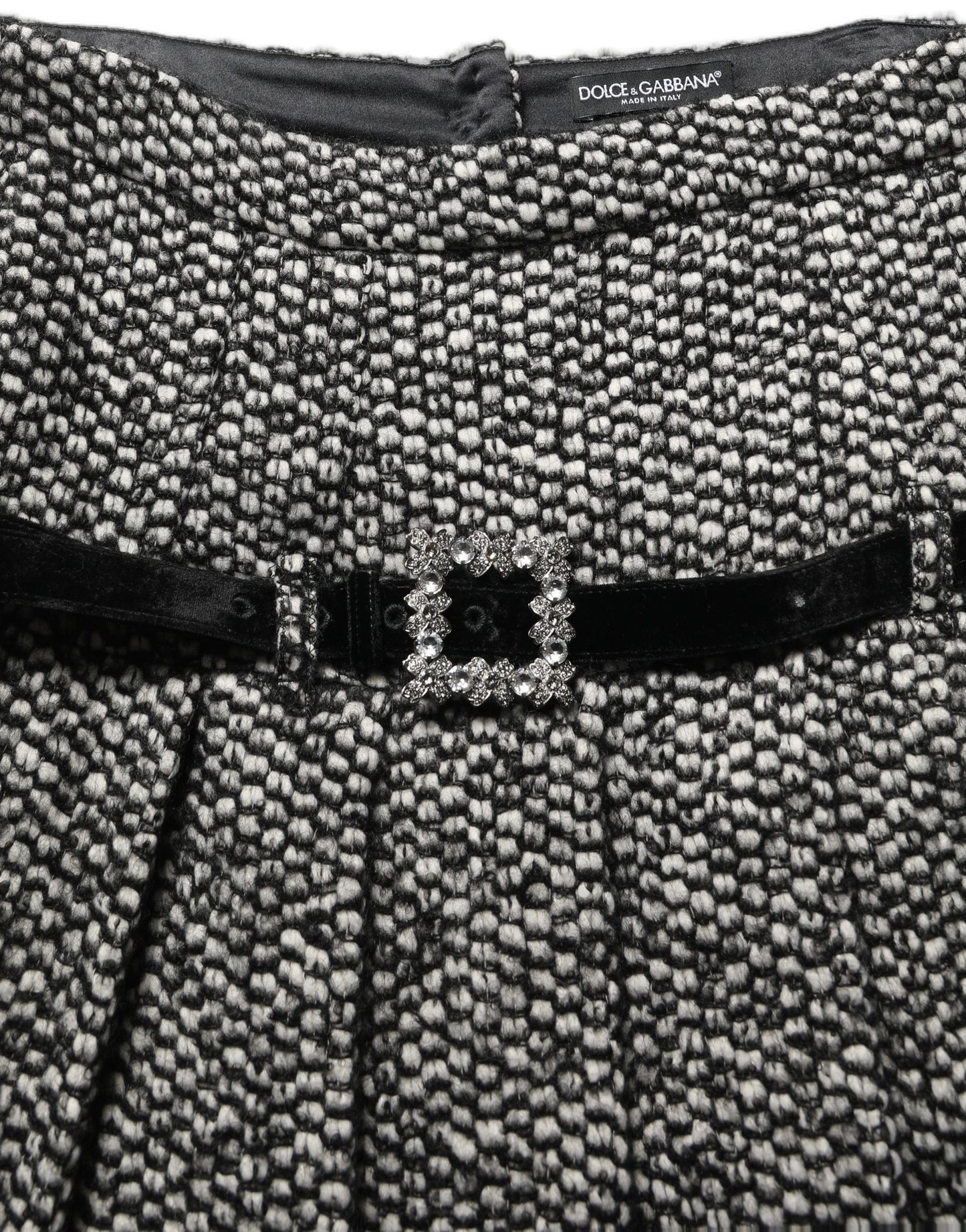 Dolce & Gabbana Black White Tweed High Waist Pleated Skirt