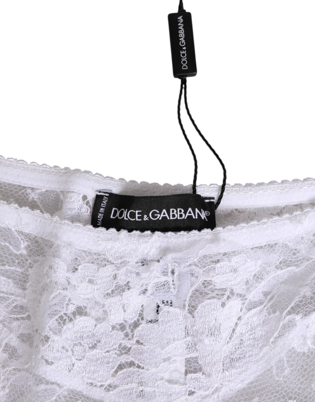 Dolce & Gabbana Weißes geblümtes Spitzenhöschen mit tiefem Bund