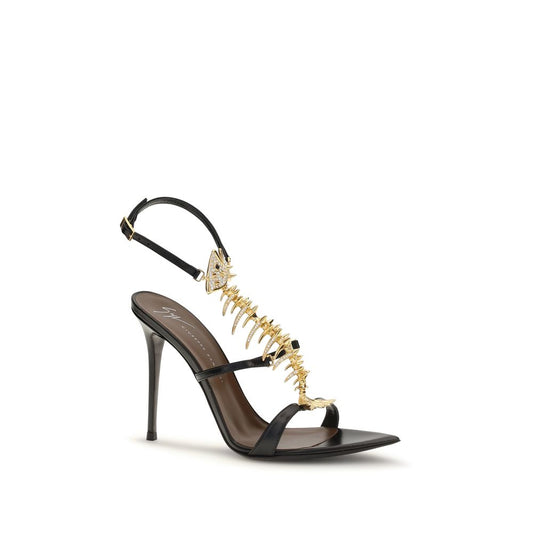 Giuseppe Zanotti Black Calf Leather Bos Taurus Stiletto Heel Sandals
