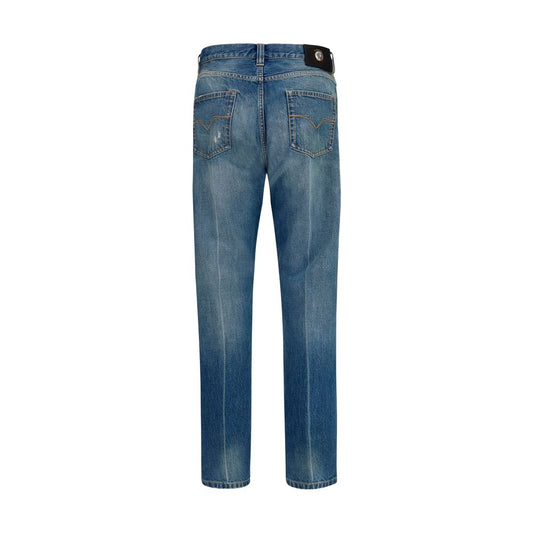 Versace Blue Cotton Straight-Leg Jeans
