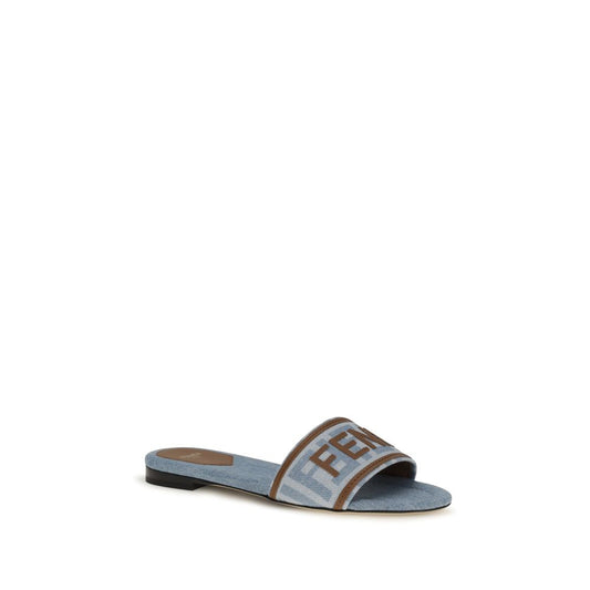 Fendi Blue Cotton Flat Sandals