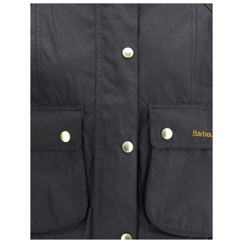 Barbour Schwarze Baumwolljacke in voller Länge