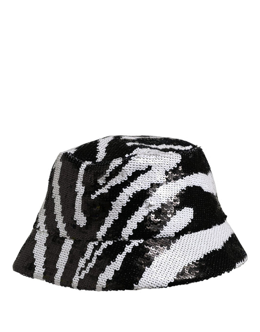 Dolce & Gabbana Men Black White Zebra Sequin Bucket Cap Hat