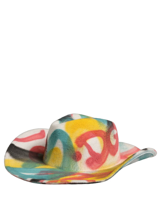 Dolce & Gabbana Men White Graffiti Wide Brim Fedora Capello Hat