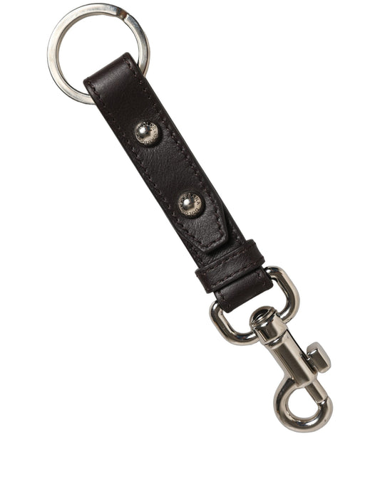 Dolce & Gabbana Black Plain Leather Silver Brass Keyring Holder Keychain