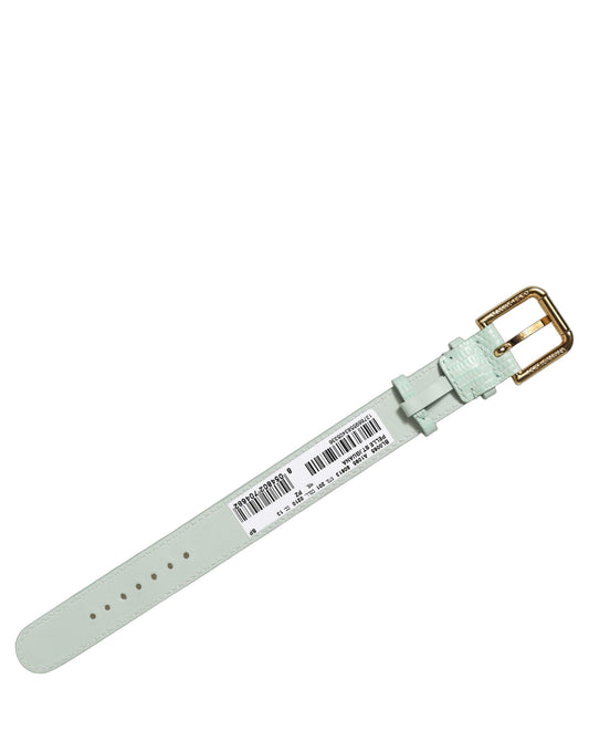 Dolce & Gabbana Green Textured Leather Gold Buckle Belt Strap Bracelet