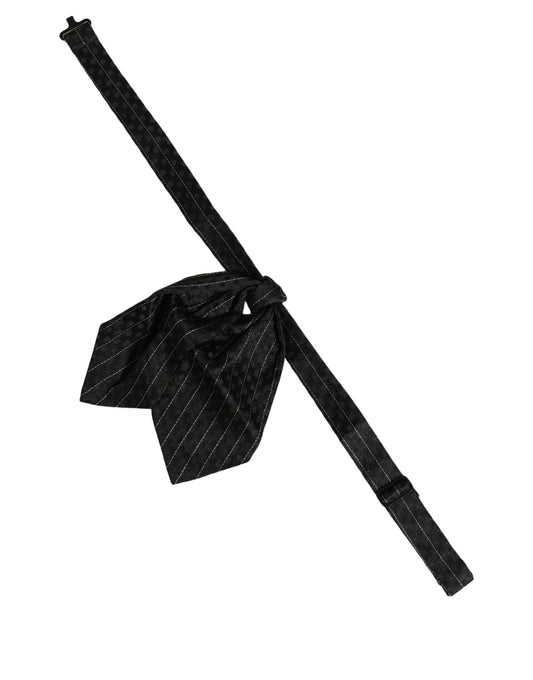 Dolce & Gabbana Men Black Pinstripe Silk Adjustable Neck Papillon Bow Tie
