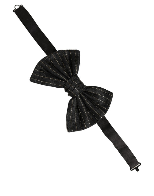 Dolce & Gabbana Men Black Pinstripe Silk Adjustable Neck Papillon Bow Tie