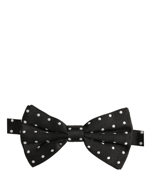 Dolce & Gabbana Black White Polka Dot Adjustable Neck Papillon Bow Tie