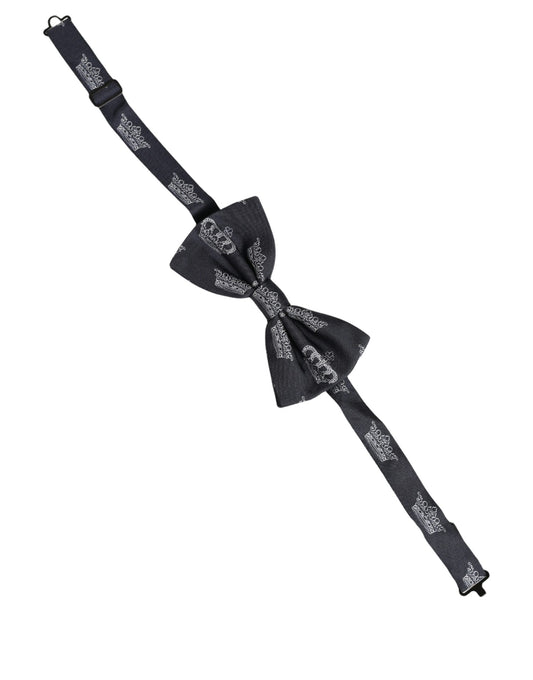 Dolce & Gabbana Men Black Crown Silk Adjustable Neck Papillon Bow Tie