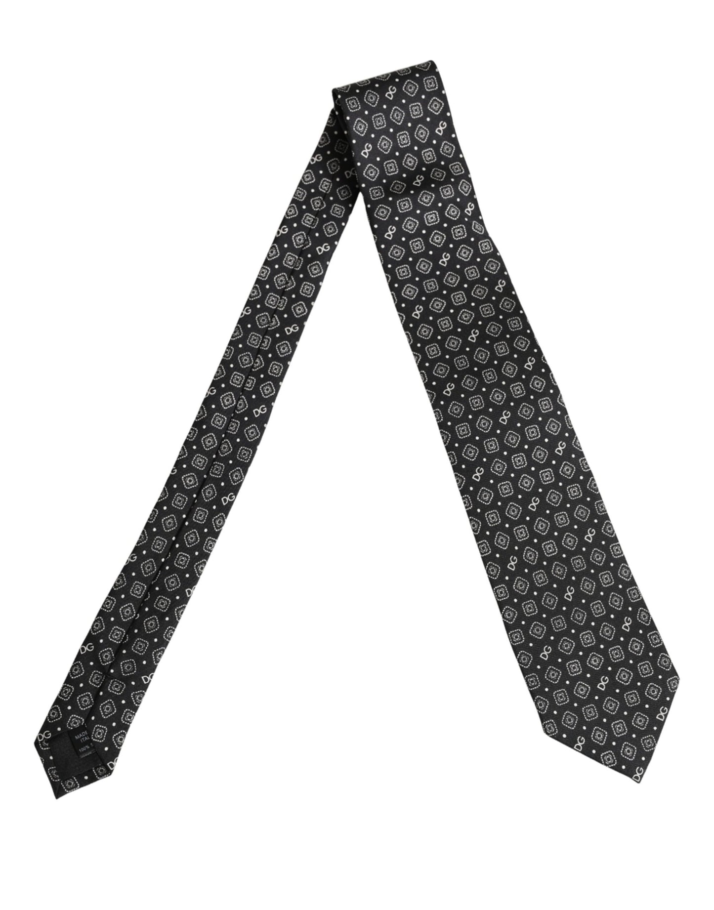 Dolce & Gabbana Men Black DG Logo 100% Silk Adjustable Tied Necktie Tie