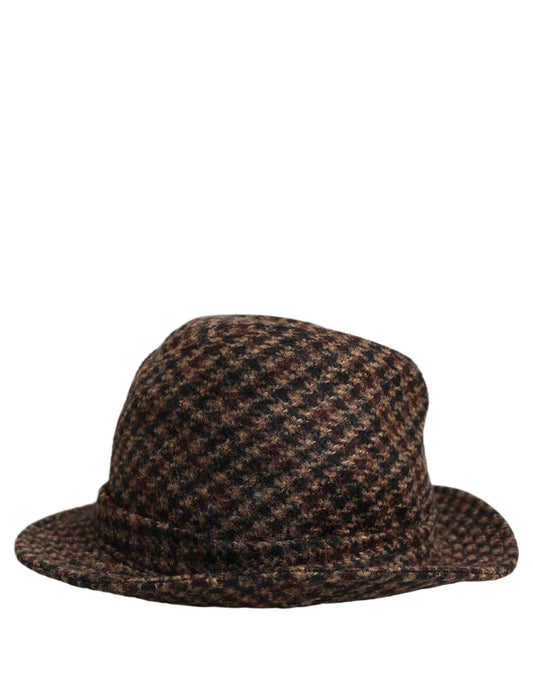 Dolce & Gabbana Brown Checkered Wool Tweed Fedora Capello Hats