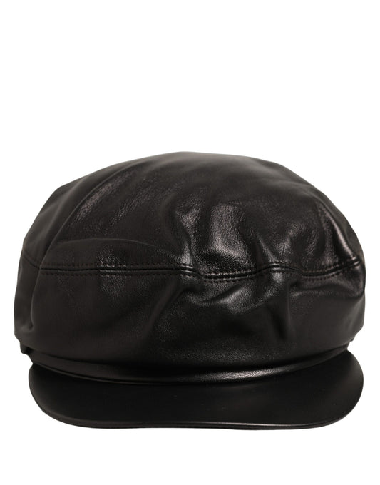 Dolce & Gabbana Black Lambskin Leather Newsboy Capello Hat