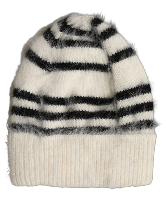 Dolce & Gabbana Black White Striped Angora Knitted Beanie One Size Hat