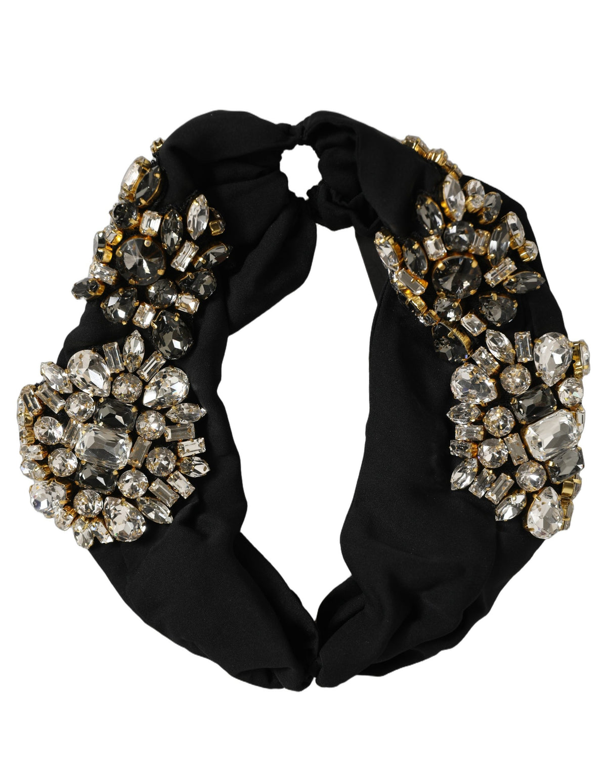 Dolce & Gabbana Schwarzes Seidenstirnband mit Kristallverzierung, Einheitsgröße