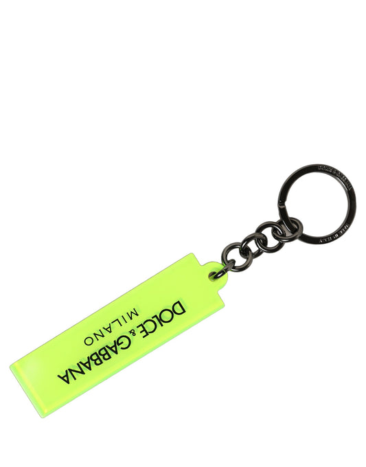 Dolce & Gabbana Neon Green Logo Print Charm Metal Keychain Keyring