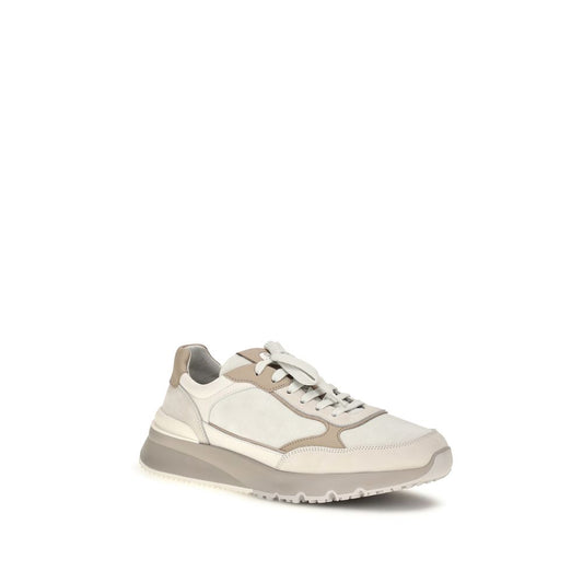 Brunello Cucinelli Beige Calf Leather Bos Taurus Low Top Sneakers